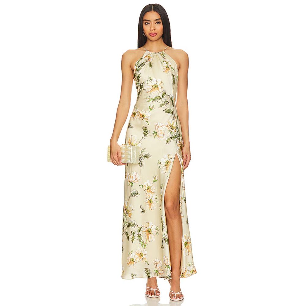 REVOLVE X ASTR the Label | Elynor Champagne Floral Silky Maxi Dress | Size L